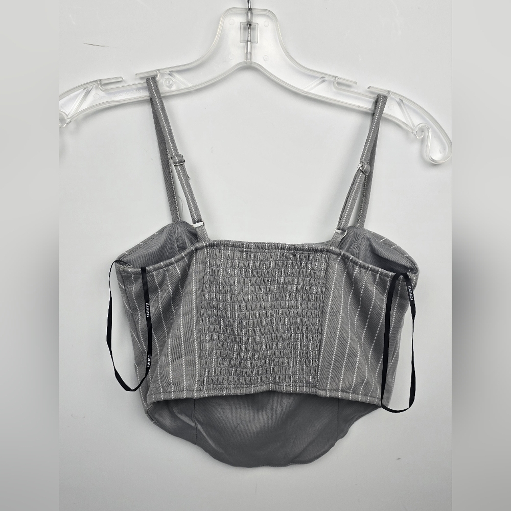 Forever 21 Women's Crop Shirt Tank Sleeveless Gray White Striped Cami Medium - Picture 10 of 10